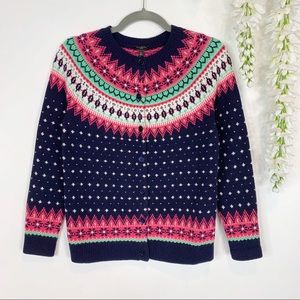 TALBOTS Fair Isle cardigan lambs wool navy 1429